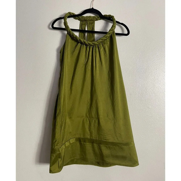 Christiane Celle Calyps Womens Halter Knee Length Shift Dress Green Silk Sz XS - Picture 1 of 11